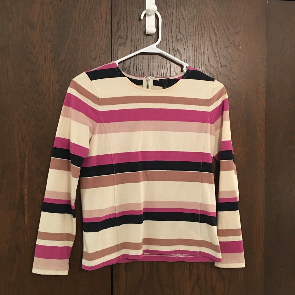 J. Crew Long Sleeve Striped Top with Zipper Back